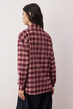 Bordo-Cok Renkli Ekose Flanel Oversize/Genis Kal?p Gomlek TWOAW26GO00135 - Trendyolmilla фото 4