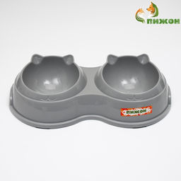Миска двойная пластиковая, 25145 см, серая