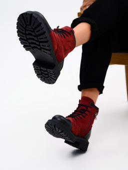 Ботинки 319.taskanabl.Бордо замша+черный/мех