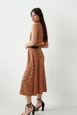 Martichelli Шёлковое платье, как из к/ф Красотка, светло-коричневое с принтом  фото 14