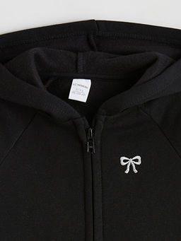 Fiyonk Nak??l? K?z ?ocuk Kal?n Fermuarl? Sweatshirt