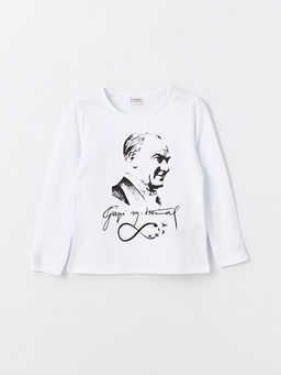 Bisiklet Yaka Atat?rk Bask?l? Uzun Kollu K?z ?ocuk Ti??rt