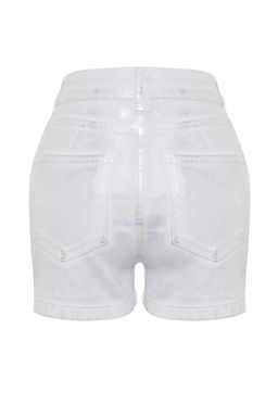 Beyaz Parlak Metalik Bask?l? Denim Sort TWOSS24SR00029 - Trendyolmilla фото 8