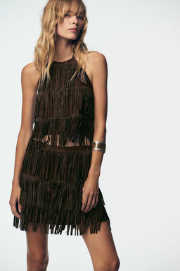 SPARKLY FAUX SUEDE EFFECT FRINGED TOP - Zara фото 4