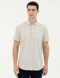 Рубашка Pierre Cardin Regular Fit зеленая с льном