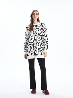 Bisiklet Yaka Desenli Kad?n Sweatshirt Tunik