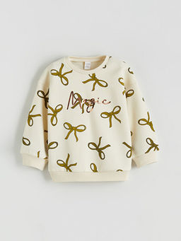 Bisiklet Yaka Fiyonk Desenli K?z ?ocuk Sweatshirt