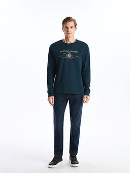 Bisiklet Yaka Uzun Kollu Bask?l? Erkek Sweatshirt