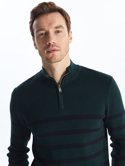 Dik Yaka Uzun Kollu ?izgili Erkek Triko Kazak