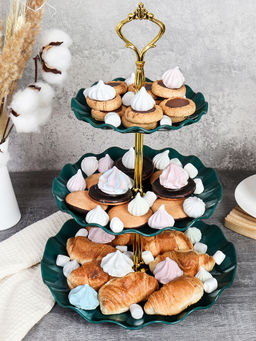 Ваза для канапе 3-х ярусная 15/20/25 Круг Волна зеленая / D-1267 /уп 80/ Пластик/689068 - Галеонтрейд фото 2