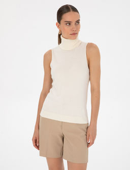 Ekru Slim Fit Bal_k__ Yaka Kazak