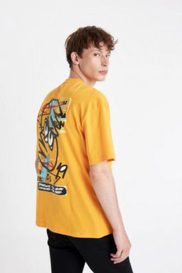 Comfort Regular Fit Rahat Kal?p Bisiklet Yaka S?rt Bask?l? K?sa Kollu Tisort