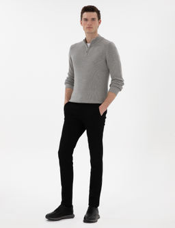 Gri Melanj Slim Fit Fermuarl_ Dik Yaka Kazak - Pierre cardin фото 4