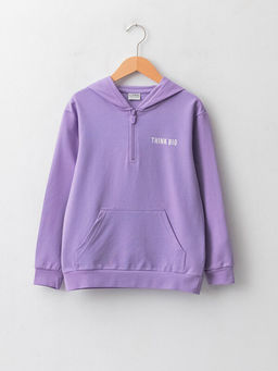 Kap??onlu Bask?l? Uzun Kollu Erkek ?ocuk Sweatshirt