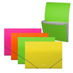 Цена за 4 шт. Папка-картотека пластиковая ErichKrause Matt Neon, с 13 отделениями, A4, ассорти (в пакете по 4 шт.)