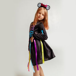 Карнавальный набор «Радужный скелет», платье и ободок, р. S