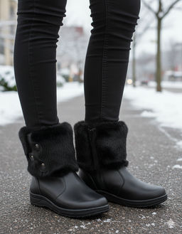 Унты женские на литой подошве. Черные. Мех норка черная. Короткие. Молния. - Roshva фото 9