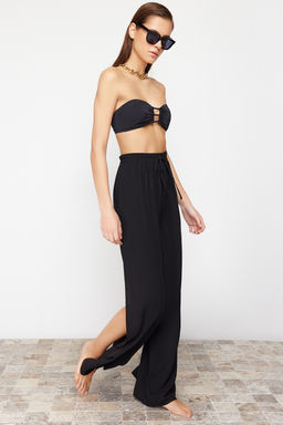Plaj Giyim Siyah Dokuma Y?rtmacl? Pantolon TBESS24PL00013