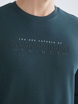 Bisiklet Yaka Bask?l? Erkek Kal?n Sweatshirt