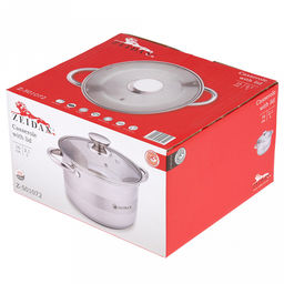 "Zeidan" "Vienna" Кастрюля из нержавеющей стали 2,1л, д16см, стеклянная крышка, ручки на корпусе и крышке металлические, комбинированная полировка снаружи, матовая полировка внутри, 5-ти степовое капсулированное индукционное дно, подарочная упаковка