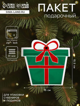 Цена за 50 шт. Пакет подарочный новогодний Подарок, с zip - lock застежкой 15?15.5 см