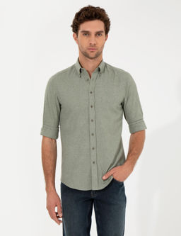 Светло-зеленая приталенная рубашка с длинным рукавом - Cacharel фото 2