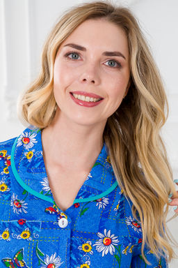 Халат женский из бязи Ирина голубой макси