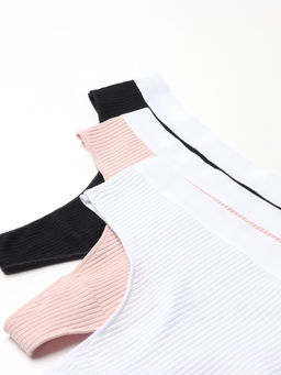 Трусы женские бразильяно MINAKU рубчик, набор 3 шт., размер 48-50, белые, бежевые, чёрные