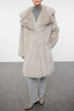 Vizon Oversize Kal?p Uzun Kurk Kaban TWOAW25KB00053 - Trendyolmilla фото 10