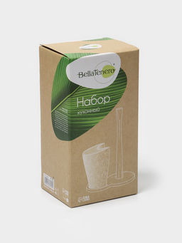 Подставка для бумажных полотенец и кухонных принадлежностей BellaTenero, 19.5×12.5×25.5 см, фарфор, бамбук, белая