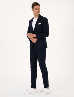 Lacivert Ex. Slim Fit Y_n Kar___ml_ Tak_m Elbise