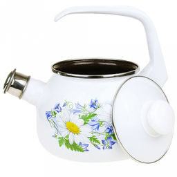"Ромашковое поле" Чайник эмалированный 2,5л, со свистком, сферическая форма, металлическая крышка (Россия)