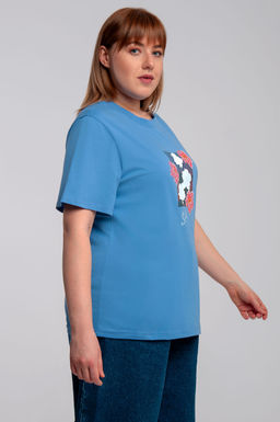 Арт. 31138 Футболка женская оверсайз 50-58 (5 шт) Цвет:Голубой - Калинка фото 2