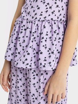 Комплект для девочки (топ, брюки) в фиолетовом цвете с рисунком цветов - Mark formelle фото 4