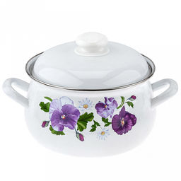 "Анютины глазки" Кастрюля эмалированная 3л, д23см, h26,5см, форма грушевидная, металлическая крышка (Россия)