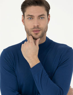 _ndigo Slim Fit Yar_m Bal_k__ Yaka Y_n Kar___ml_ Basic Triko Kazak - Pierre cardin фото 2