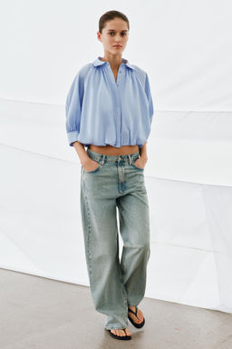 CAMISA MANGA ABULLONADA ZW COLLECTION / Azul claro