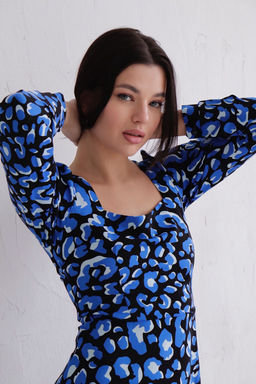 Платье с вырезом каре чёрно-синее - Martichelli фото 13