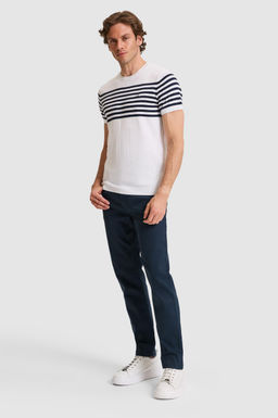 Erkek Slim Fit Bisiklet Yaka Beyaz Triko Ti__rt