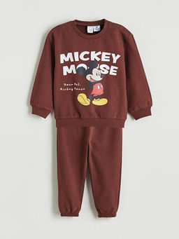 Mickey Mouse Bask?l? Erkek Bebek Sweatshirt ve E?ofman Alt?