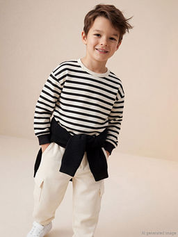 Bisiklet Yaka ?izgili Erkek ?ocuk Kal?n Sweatshirt