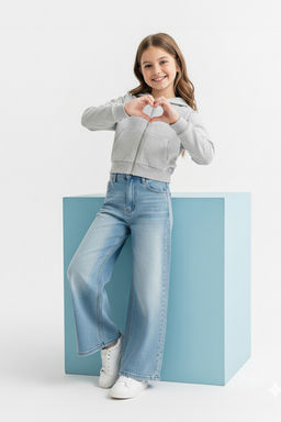 Gri Melanj Pamuklu Crop Fit Duz/Basic Kapusonlu Overize Orme K?z Cocuk H?rka TKDAW26HI00001