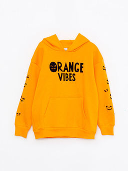 Kap??onlu Bask?l? Uzun Kollu K?z ?ocuk Sweatshirt