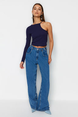 Trendyolmilla Murdum Fitilli Fitted/Vucuda Oturan Bisiklet Yaka Tek Kol Esnek Orme Bluz TWOSS22BZ0214 фото 11