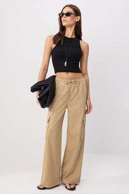 Camel Beli Lastikli Wide Leg Kargo %100 Pamuk Pantolon TWOSS26PL00183 - Trendyolmilla фото 2
