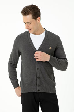 Мужской базовый трикотажный кардиган антрацитового меланжа