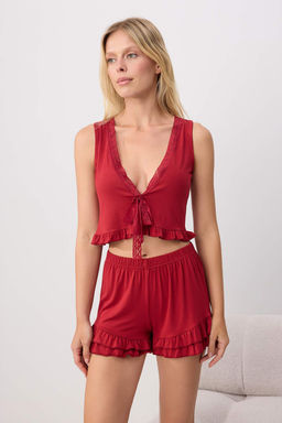 Bordo Dantel Detayl_ F_rf_rl_ Viskon _rme Pijama Tak_m_ THMSS26PT00269