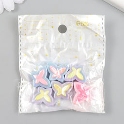 Бусина для творчества пластик, набор 6 шт., Бабочка, цветная с перламутром, 2?1.6 см, МИКС