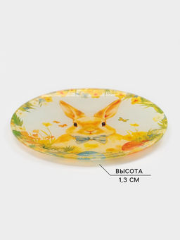 Тарелка Доляна Пасха. Кролик с бантиком, d=20 см, стекло, жёлтая  фото 2