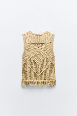 METALLIC THREAD KNIT TOP WITH FRINGING - Zara фото 3